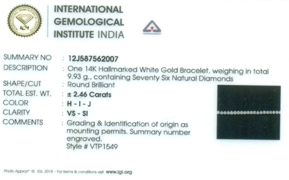 IGI Certified 14 K / 585 White Gold Tennis Bracelet With Diamonds - Image 7 of 7