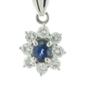 Platinum Oval Cluster Diamond and Sapphire Pendant (S0.53) 0.65 Carats