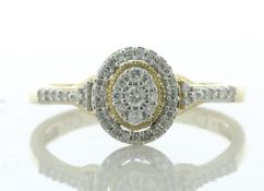 9ct Yellow Gold Oval Cluster Halo and Shoulders Diamond Ring 0.20 Carats
