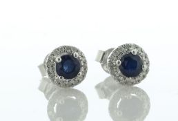 9ct White Gold Single Stone With Halo and Sapphire Stud Earring (S0.57) 0.15 Carats