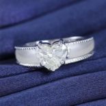 IGI Certified 14 K / 585White Gold Heart Shape Solitaire Diamond Ring
