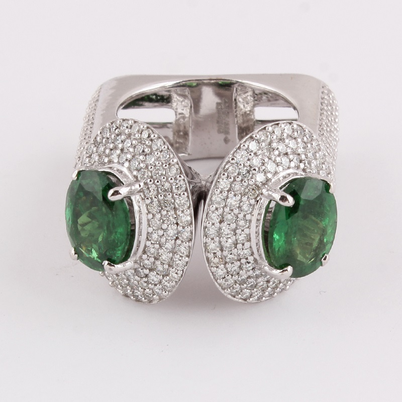 14 K / 585 White Gold Designer Tsavorite Garnet (GIA Certified) & Diamond Ring - Image 5 of 8
