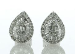 14ct White Gold Pear Shaped Cluster Diamond Stud Earring 0.60 Carats