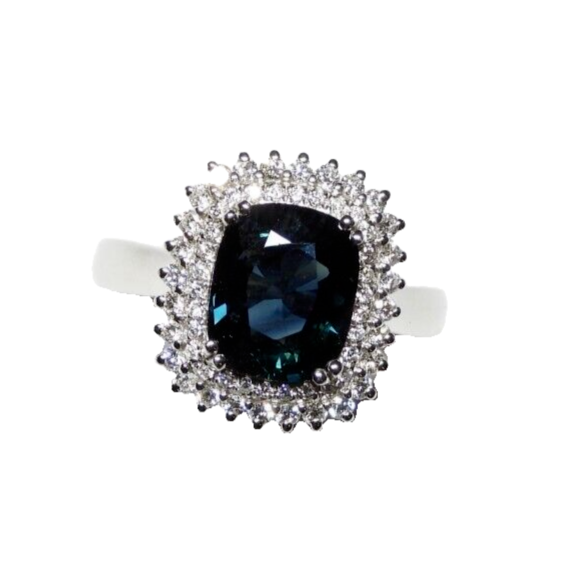 Untreated Vivid Teal Blue 3.88 TCTW ""VS"" Sapphire & Diamonds Ring - Image 2 of 6