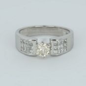 14 K / 585 White Gold Solitaire Diamond Ring With Accent Diamonds