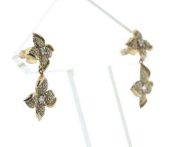14ct Yellow Gold Flower Cluster Diamond Drop Earring 0.77 Carats
