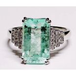 Large 4.82 TCTW Natural Colombian Emerald and Diamonds Platinum Ring