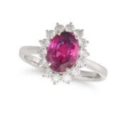 Certified 3.33 ct Vivid Pink Clean VS Untreated Sapphire & Diamonds Ring