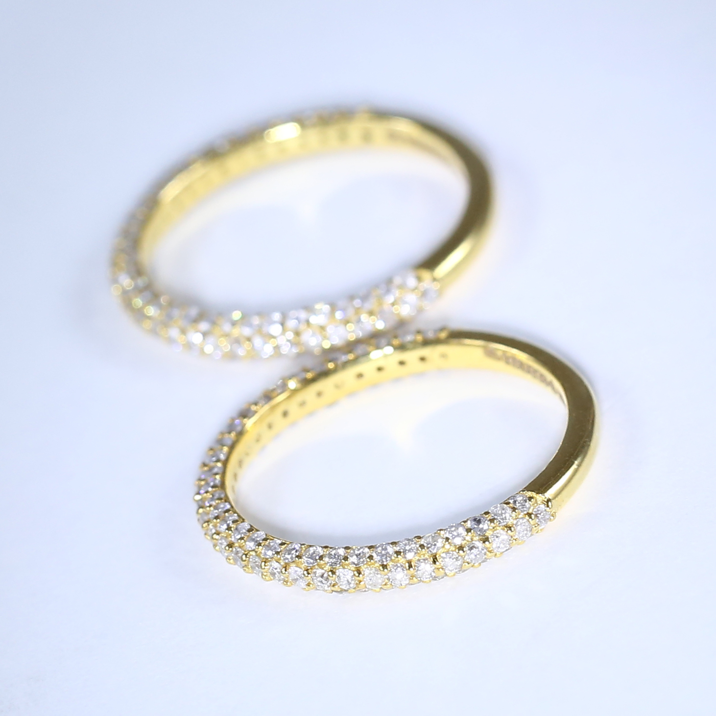 14 K / 585 Set of 2 Yellow Gold Engaement / Wedding Diamond Band Rings - Image 6 of 9