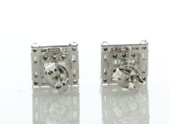 14ct White Gold Square Cluster Diamond Stud Earring 0.50 Carats