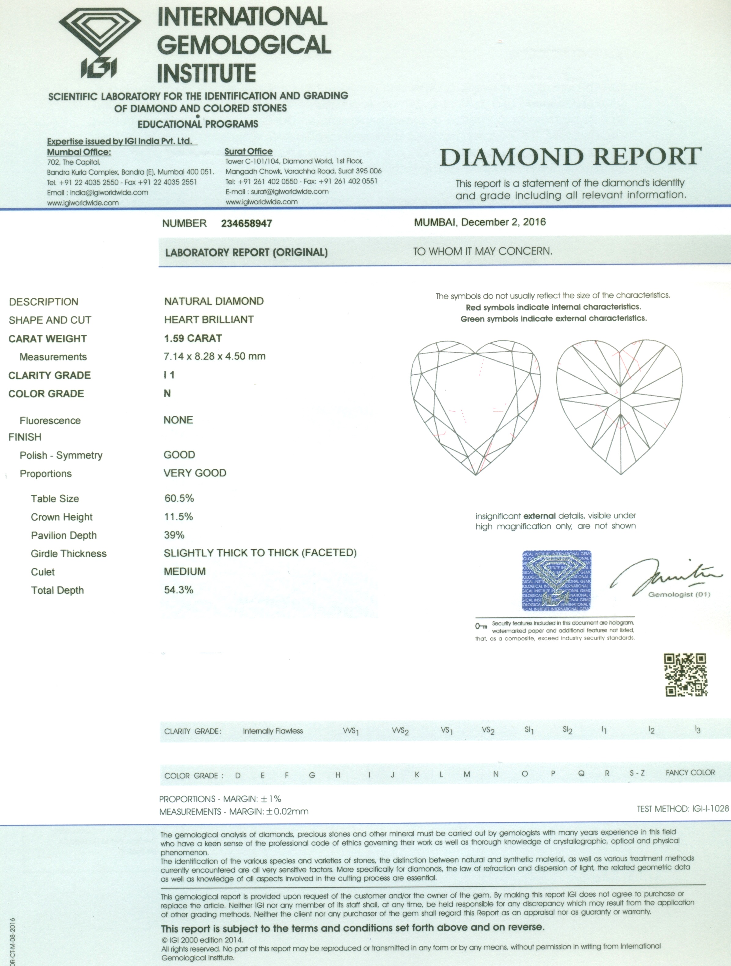 IGI Certified 14 K / 585White Gold Heart Shape Solitaire Diamond Ring - Image 3 of 7