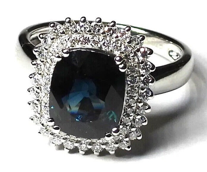 Untreated Vivid Teal Blue 3.88 TCTW ""VS"" Sapphire & Diamonds Ring