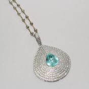 14 K / 585 White Gold Paraiba Tourmaline and Diamond Pendant Necklace