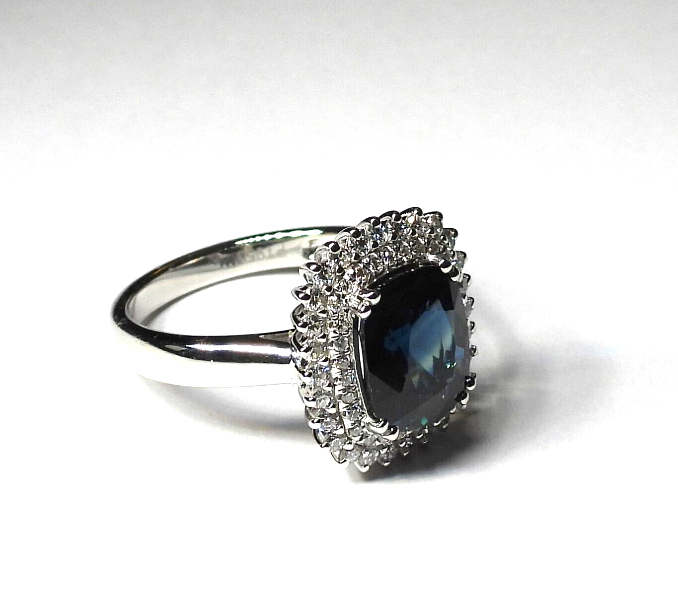 Untreated Vivid Teal Blue 3.88 TCTW ""VS"" Sapphire & Diamonds Ring - Image 4 of 6