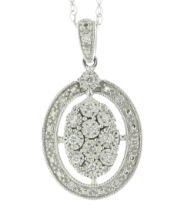 9ct White Gold Oval Cluster Halo Diamond Pendant and Chain 0.10 Carats