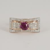 14 K / 585 Rose Gold Designer Ruby (GIA Certified) & Diamond Ring