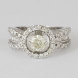 14 K / 585 White Gold Solitaire Diamond Ring With Side Accent Diamonds