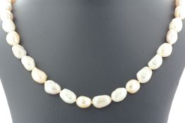 18 Inch Freshwater Baroque Shaped Cultured 8.0 - 8.5mm Pearl Necklace With Gold Plated Clasp