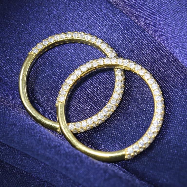 14 K / 585 Set of 2 Yellow Gold Engaement / Wedding Diamond Band Rings