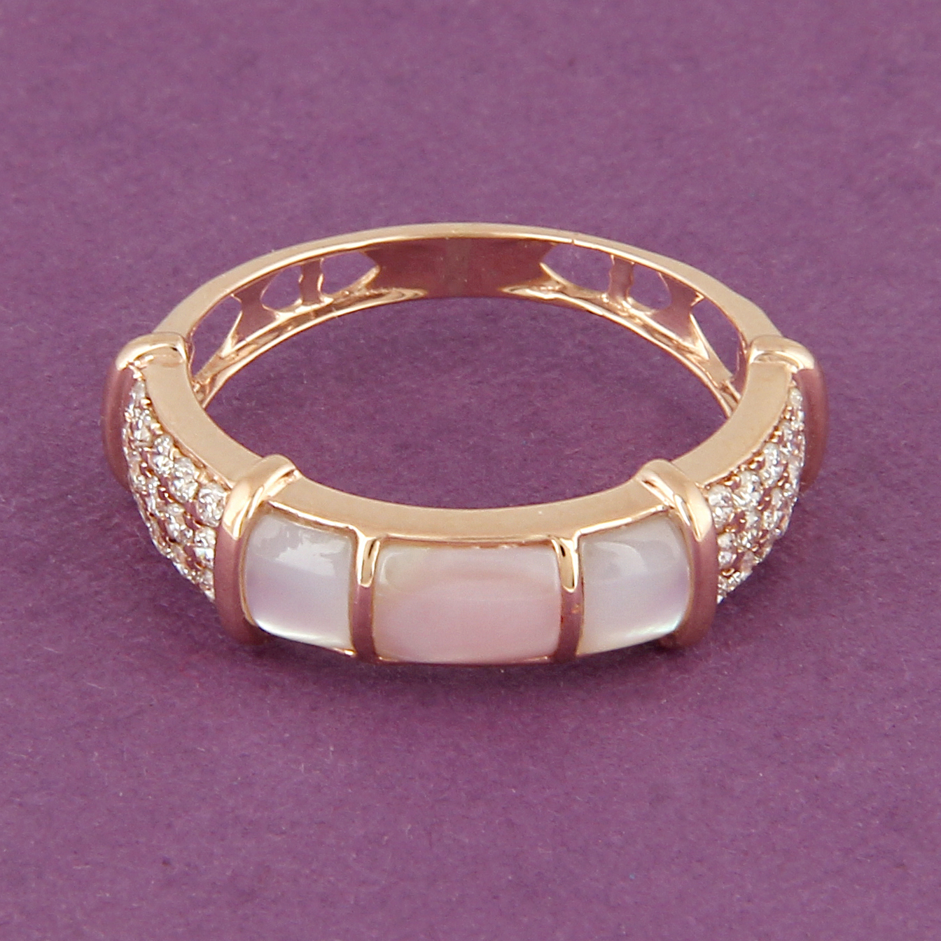 14K / 585 Rose Gold Designer Diamond & Mother of Pearl Ring - Image 3 of 10