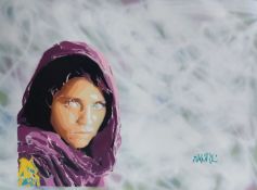 Akore ""The Afghan Girl'' MixedMedia Signed W/COA (#0464)