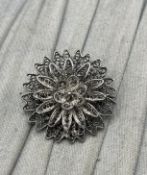 Vintage Filigree Flower Brooch Unmarked Silver Pin Sweetheart Floral Intricate