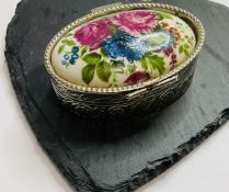 Vintage Floral Enamel Silver Plated Pill Box 5x3cm