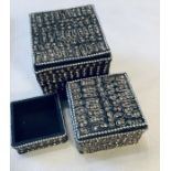 Set of 3 Vintage White Stone Encrusted Trinket Boxes With Silver Beaded Trim