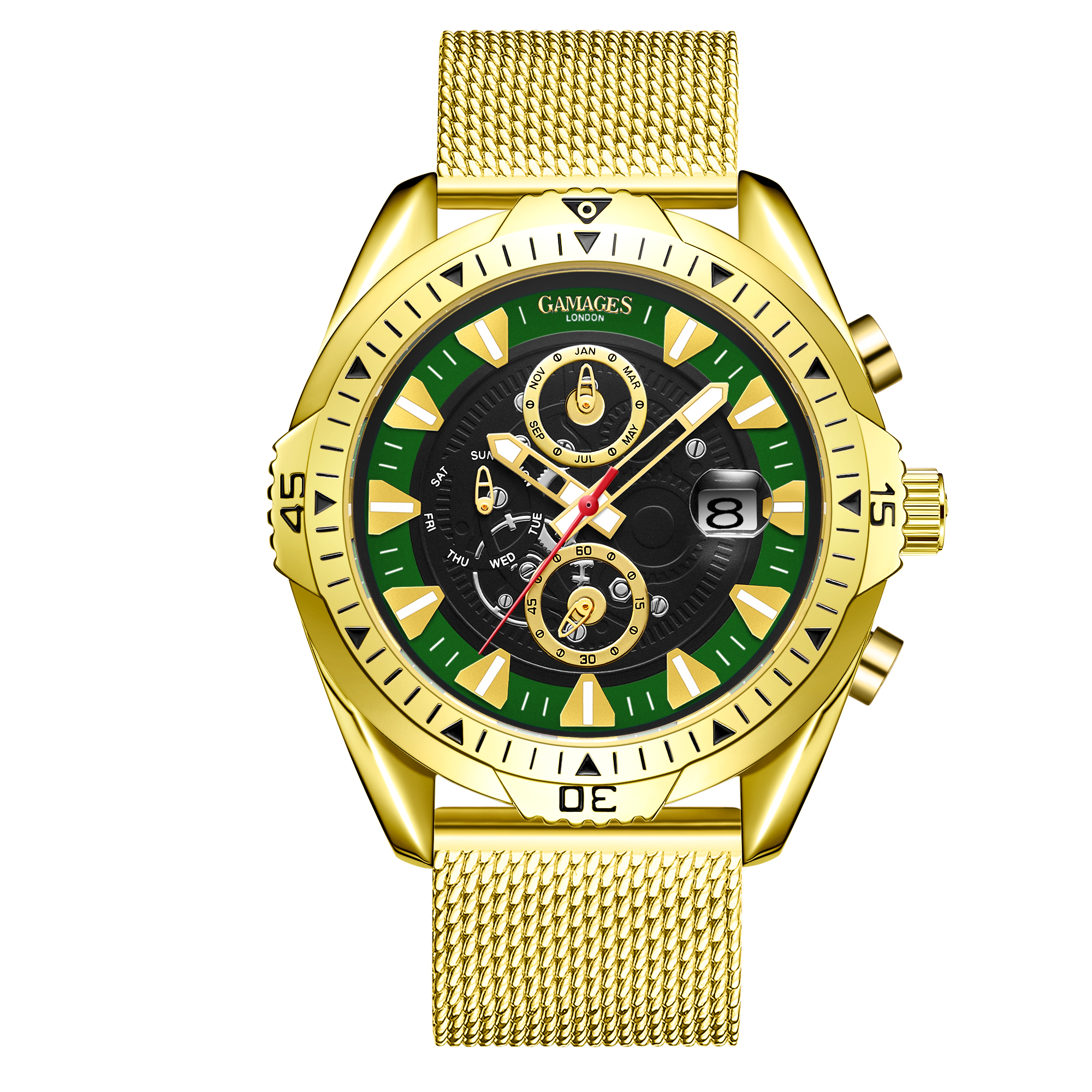 Gamages of London Assembled Vanguard Automatic Gold Green Watch - Free Delivery & 5 Year Warranty - Image 2 of 5