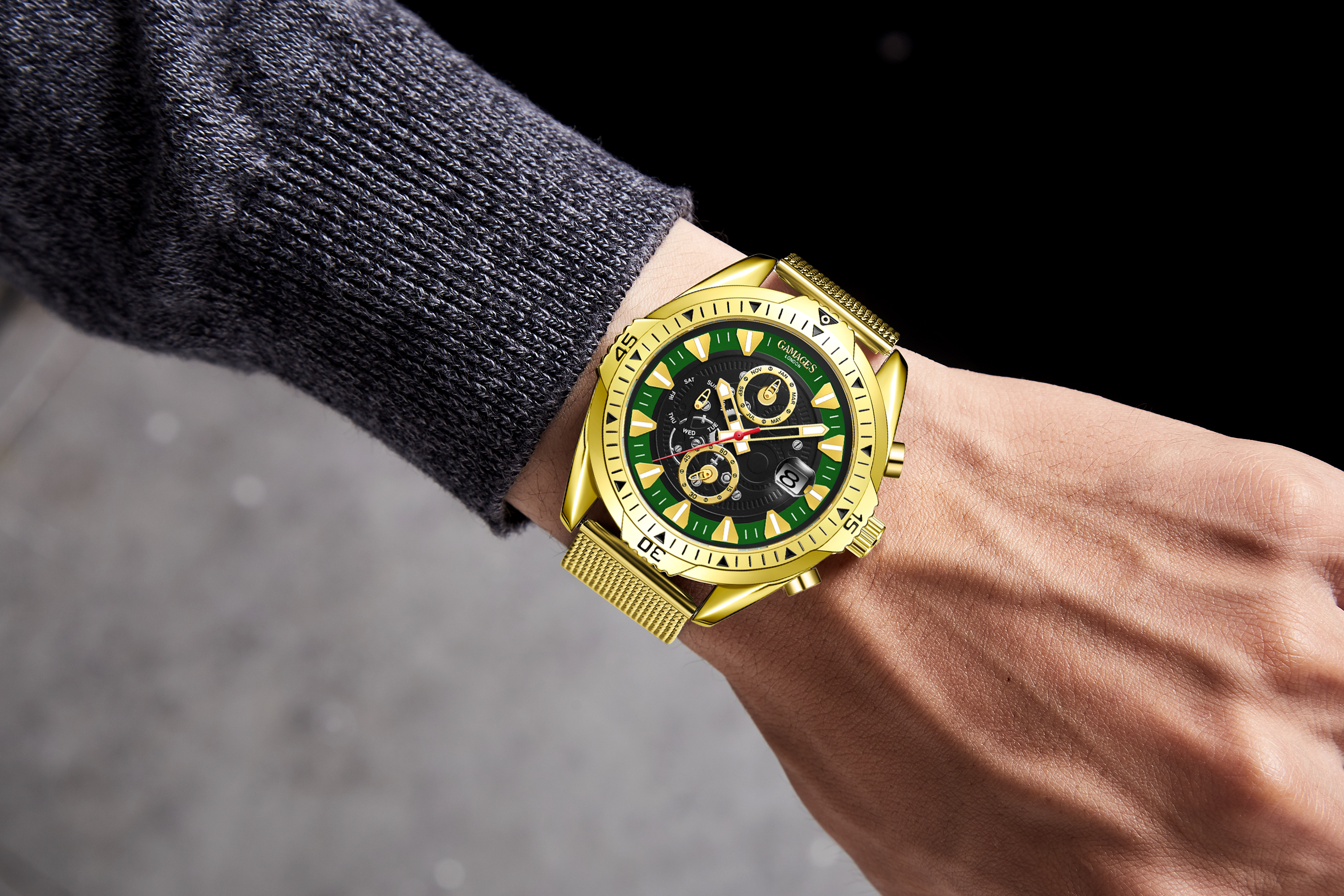 Gamages of London Assembled Vanguard Automatic Gold Green Watch - Free Delivery & 5 Year Warranty - Image 3 of 5