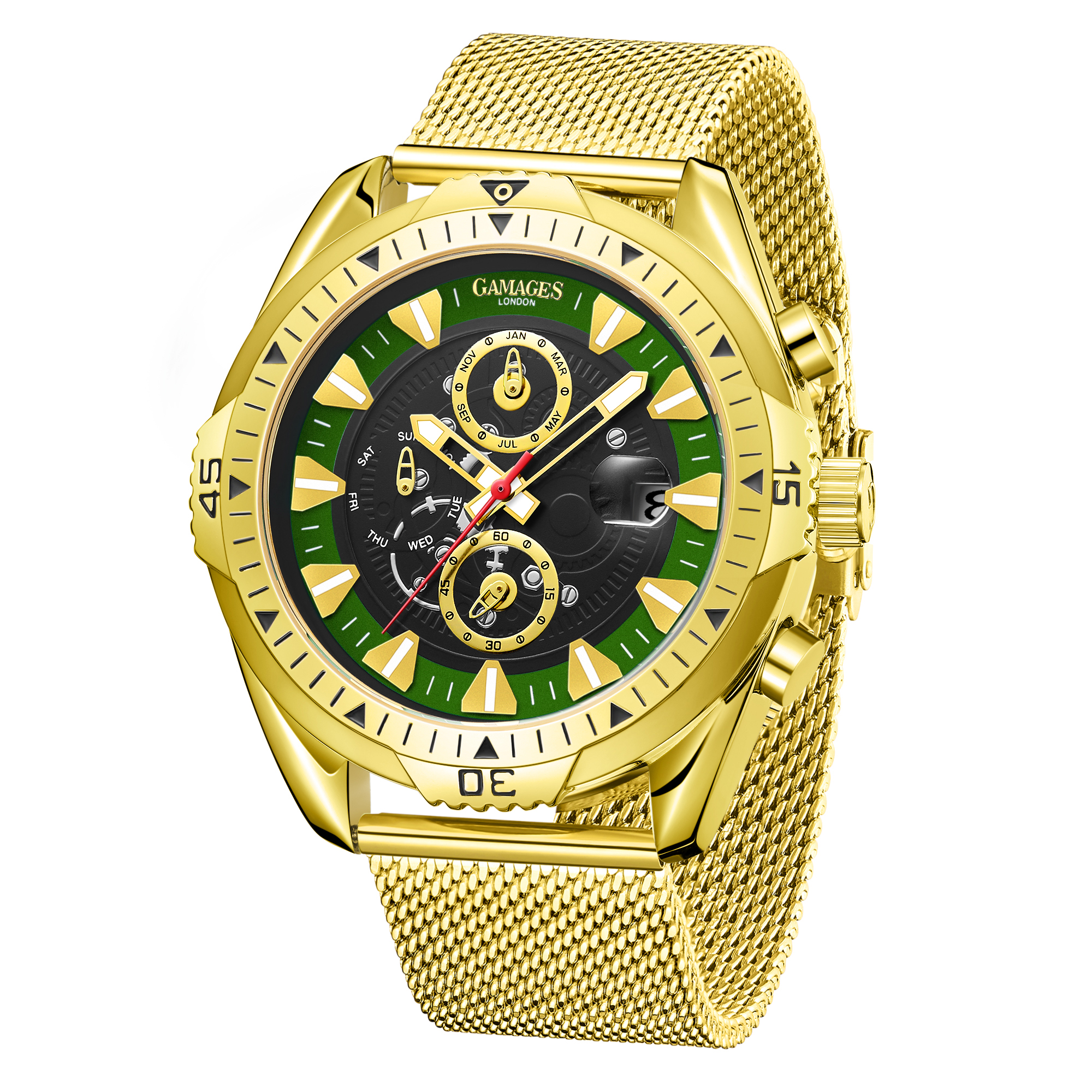 Gamages of London Assembled Vanguard Automatic Gold Green Watch - Free Delivery & 5 Year Warranty - Image 5 of 5