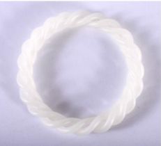 White Jade Twist Bangle. Internal 6cm Diameter, Weight 26.61g