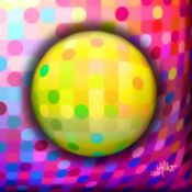 Miko-Art ""Four Circle Balls In A Square 0125 2018"" (Digital-Physical Painting) 80x80cm.