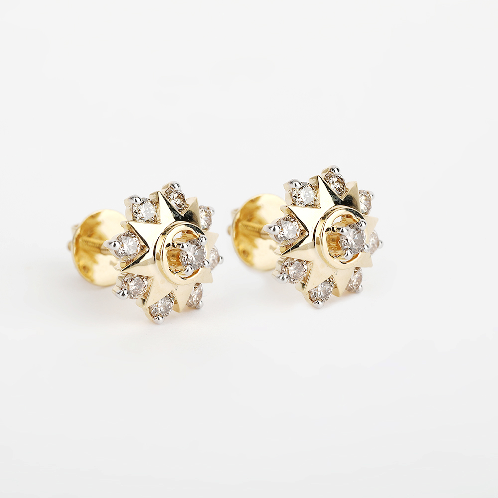 14 K / 585 Yellow Gold Diamond Earring Studs - Image 3 of 5