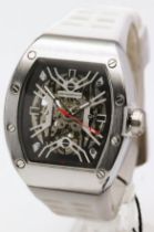 Men's Deschamps & Co Automatic Watch 360 Sports Timer - White Strap