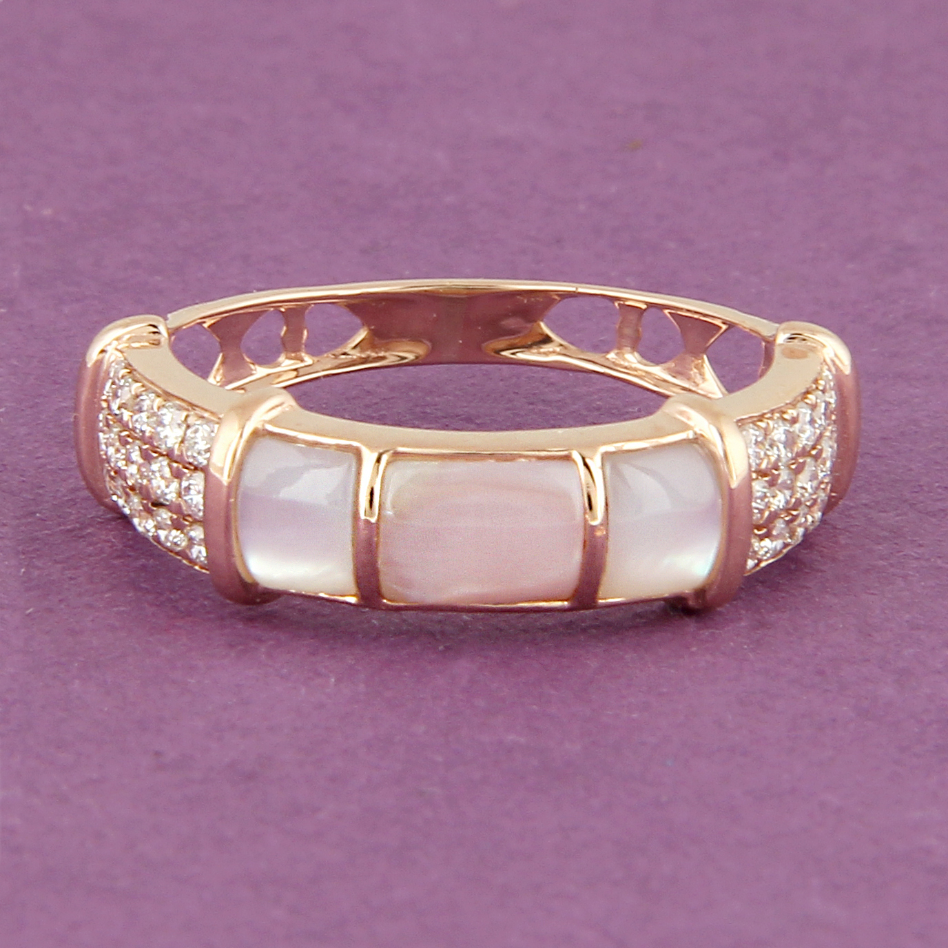 14K / 585 Rose Gold Designer Diamond & Mother of Pearl Ring - Image 5 of 10