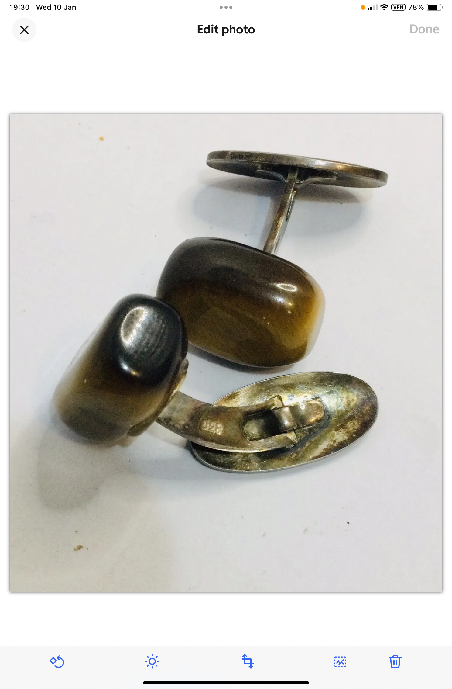 Antique /Vintage 830 Silver Tigers Eye Rectangle Cuff Links Pre 1927 12gm 15x8mm - Image 2 of 2