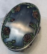 Vintage Oval Silver Plated and Enamel Floral Trinket/ Jewellery Box L10.5cm H5cm