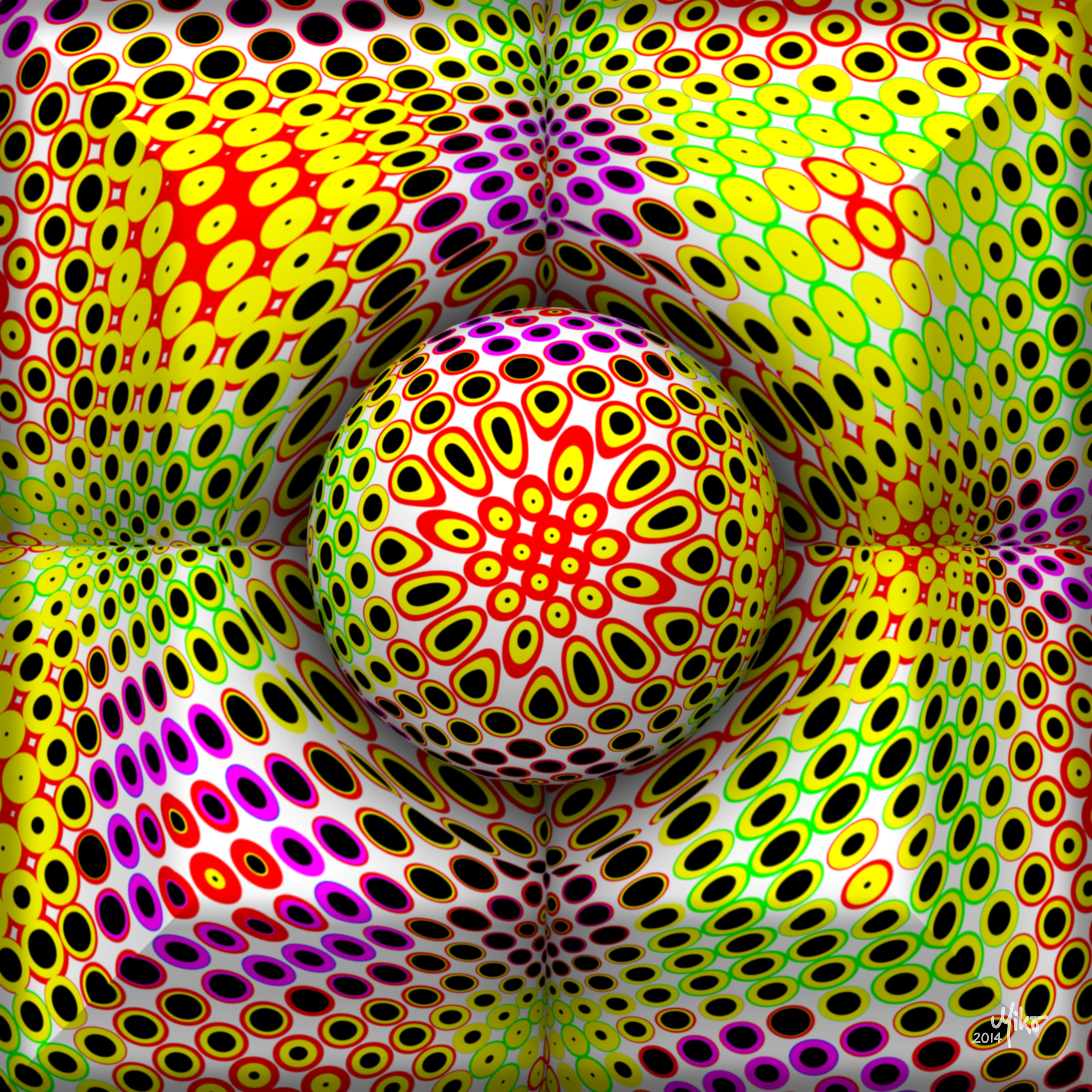 Miko-Art ""Ball In Four Cubes 0058 2014"" (Digital-Physical Painting) 80x80cm. - Image 3 of 5