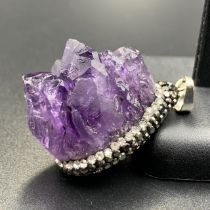 94.75 Cts Natural Brazilian Amethyst With Marcassite & CZ Pendant