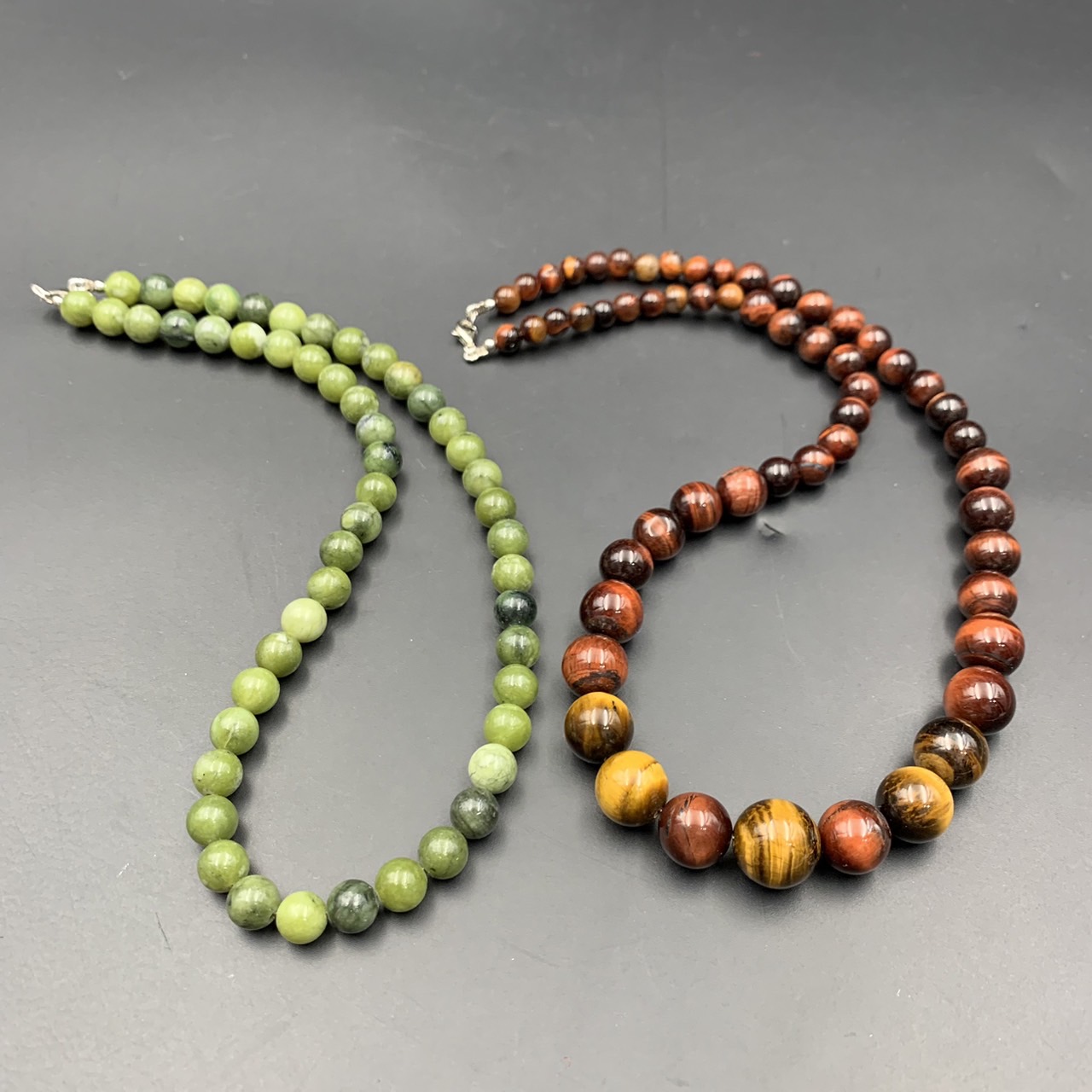 Awesome Natural Tiger Eye & Green Stone Beads 2 Necklace - Image 2 of 3