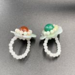 Beautiful 2 Natural Jade Beads With Agate Beads Handmade Rings