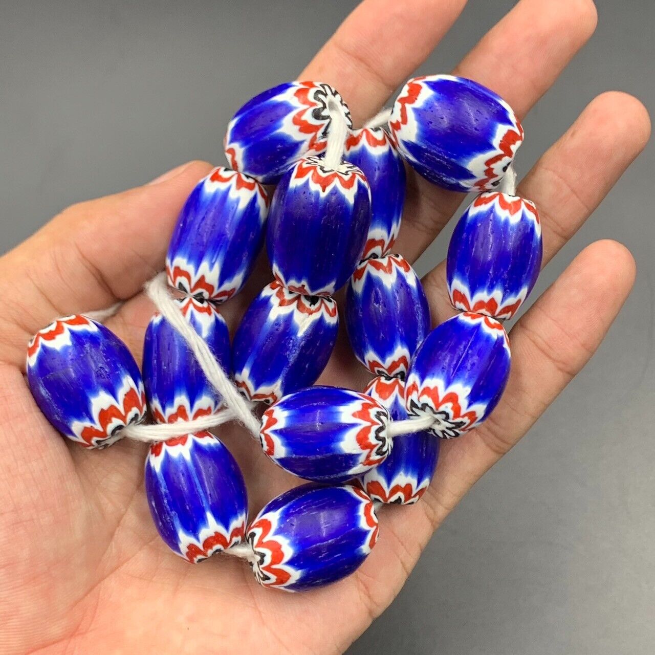 Chevron Style Glass Beads, Blue Chevron Collectible Beads - Image 2 of 4