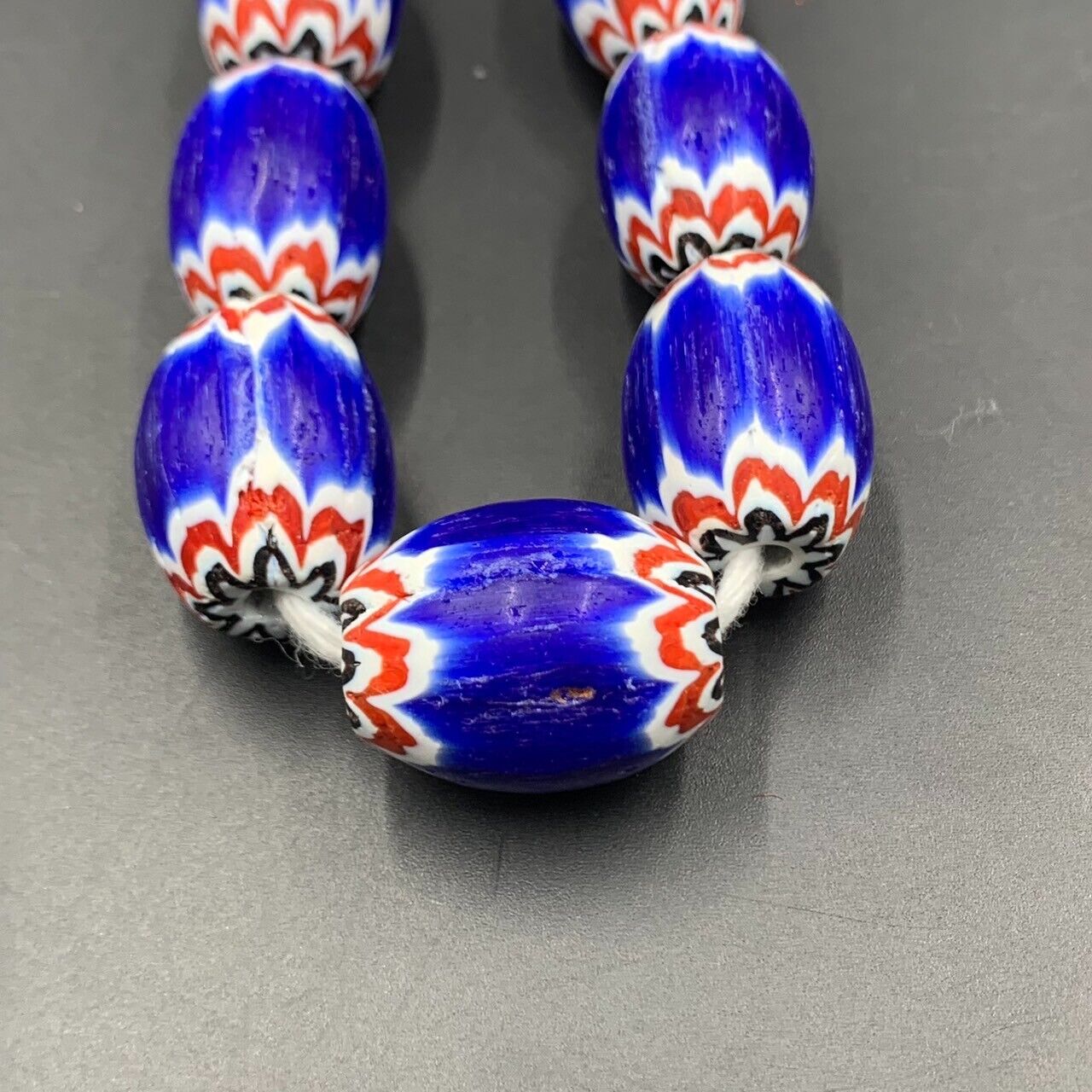 Chevron Style Glass Beads, Blue Chevron Collectible Beads - Image 3 of 4