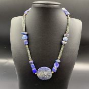 Beautiful Vintage Lapis Lazuli With Nephrite Jade Necklace From Afghanistan