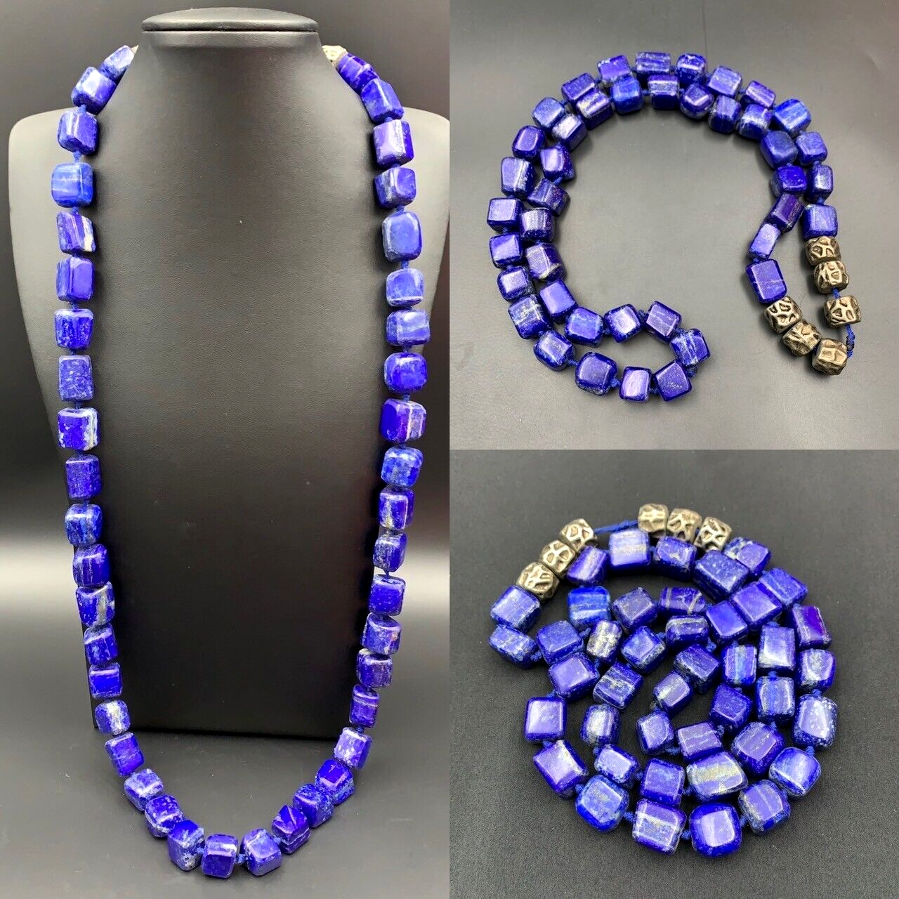 Incredible Natural Lapis Lazuli Long Cube Shape Beads Necklace - Image 6 of 6