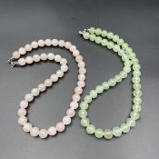 2 Piece Natural Rose Quartz & Green Stone Beads Necklace