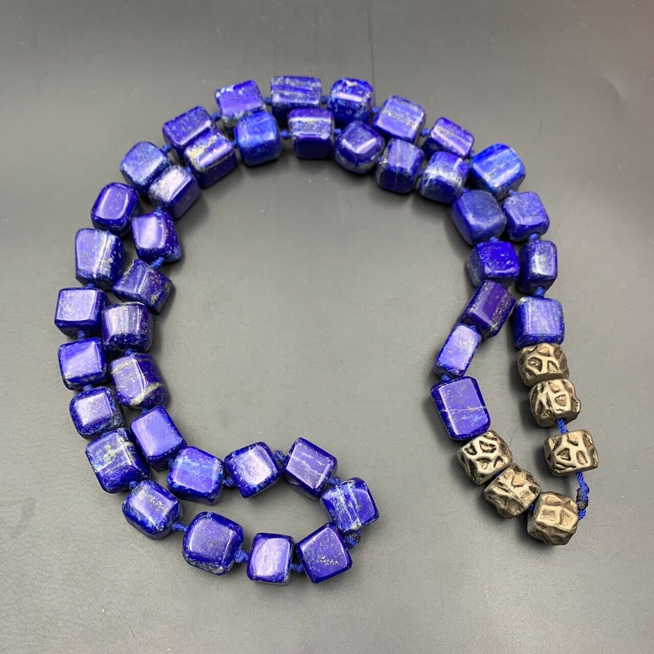 Incredible Natural Lapis Lazuli Long Cube Shape Beads Necklace - Image 2 of 6