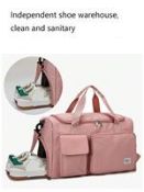 Women's Fashion Large Capacity Travel Bag, Pink Colour Letter Patch Zipper Pocket Travel Bag