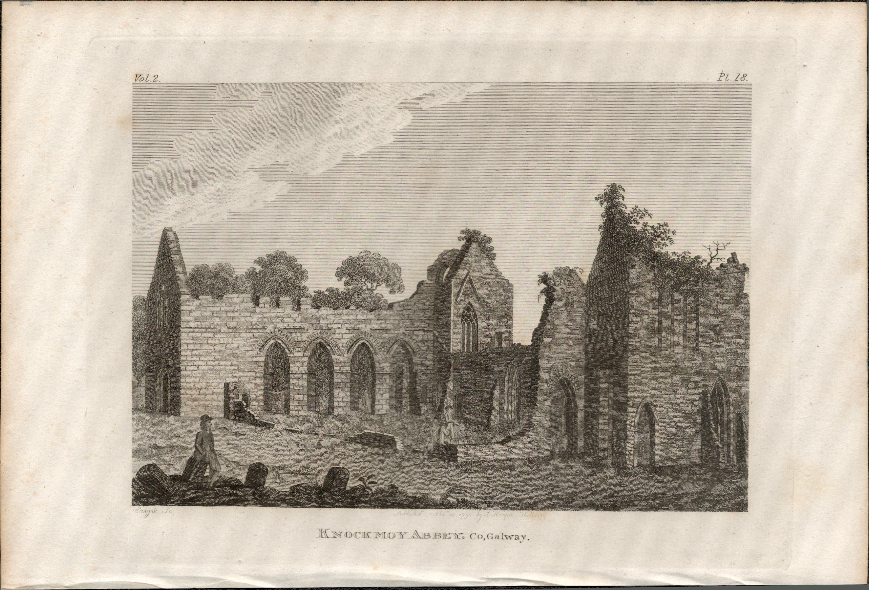 Knockmoy Abbey Co Galway F. Grose 1793 Antique Copper Block Engraving.